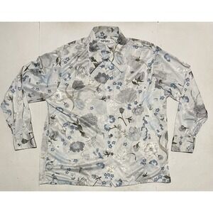 Vintage Spire California Floral Button Up Shirt Men's 2X Blue Gray Long Sleeve